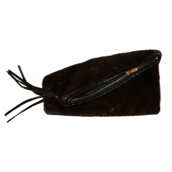 LYSA LASH Real Fur Mink Mahogany Clutch NWT - Picture 3 of 5